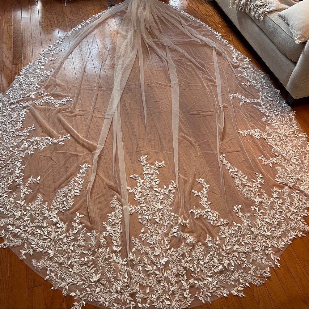 Custom made white beaded cathedral veil in ivory! Never used